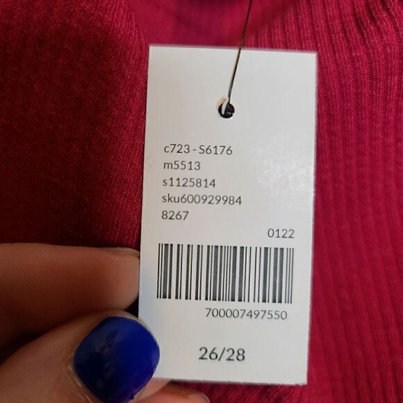 26/28 Lane Bryant Red Ribbed Bodycon Dress Cold Shoulder Date Nght Fitted Scoop - Picture 4 of 6